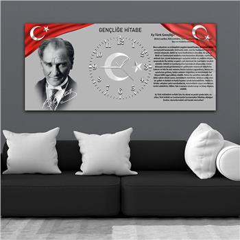Yatay Ortadan Saatli  Vatan Temalı Cam Tablo 010