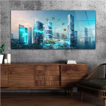 Yatay Ortadan Saatli  Sanat ve Doğa Temalı Cam Tablo 047