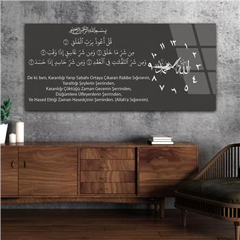 Yatay Saatli Yandan Dini Temalı Cam Tablo 018