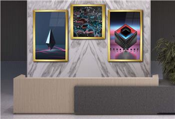 Tempered Glasss Wall Arts Art-Themed Set with Clock