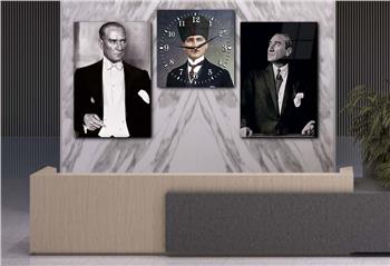  MUSTAFA KEMAL ATATÜRK GÖRSELLİ CAM TABLO CAM SAAT SETİ 