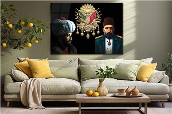 F.SULTAN MEHMET HAN VE ABDULHAMİD HAN OSMANLI DEVLET ARMALI CAM TABLO
