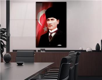 MUSTAFA KEMAL ATATÜRK ve TÜRK BAYRAĞI GÖRSELLİ  CAM TABLO