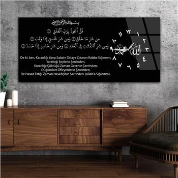 Yatay Saatli Yandan Dini Temalı Cam Tablo 016