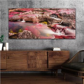 Yatay Saatli Yandan Sanat ve Doğa Temalı Cam Tablo 027