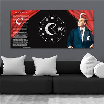 Yatay Ortadan Saatli  Vatan Temalı Cam Tablo 007