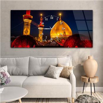 Yatay Ortadan Saatli  Dini Temalı Cam Tablo 040