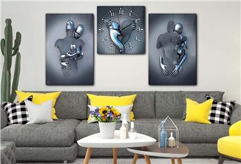Tempered Glasss Wall Arts Art-Themed Set with Clock