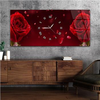 Yatay Ortadan Saatli  Sanat ve Doğa Temalı Cam Tablo 034