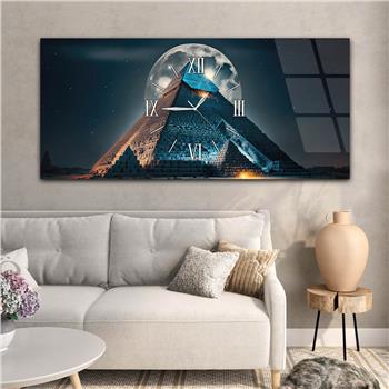 Yatay Ortadan Saatli  Sanat ve Doğa Temalı Cam Tablo 105