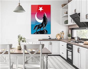 TÜRK BAYRAĞI VE KURT GÖRSELLİ CAM TABLO 