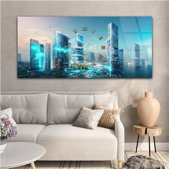 Yatay Ortadan Saatli  Sanat ve Doğa Temalı Cam Tablo 047