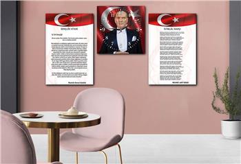 İSTİKLAL MARŞI MUSTAFA KEMAL ATATÜRK GÖRSELLİ CAM TABLO CAM SAAT SETİ 