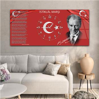 Yatay Ortadan Saatli  Vatan Temalı Cam Tablo 012
