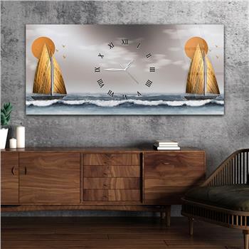 Yatay Ortadan Saatli  Sanat ve Doğa Temalı Cam Tablo 079