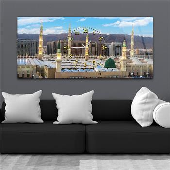 Yatay Ortadan Saatli  Dini Temalı Cam Tablo 011