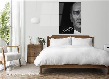 MUSTAFA KEMAL ATATÜRK Mavi Gözleri ve İmzası GÖRSELLİ  CAM TABLO