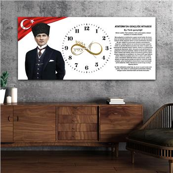 Yatay Ortadan Saatli  Vatan Temalı Cam Tablo 023