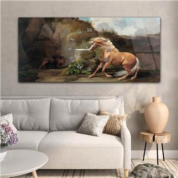 Yatay Ortadan Saatli  Sanat ve Doğa Temalı Cam Tablo 016