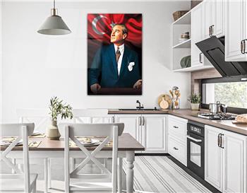 MUSTAFA KEMAL ATATÜRK ve TÜRK BAYRAĞI GÖRSELLİ  CAM TABLO