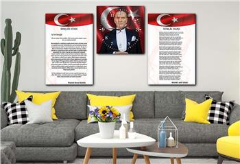 İSTİKLAL MARŞI MUSTAFA KEMAL ATATÜRK GÖRSELLİ CAM TABLO CAM SAAT SETİ 