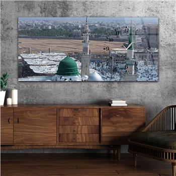 Yatay Saatli Yandan Dini Temalı Cam Tablo 024
