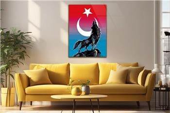 TÜRK BAYRAĞI VE KURT GÖRSELLİ CAM TABLO 