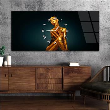 Yatay Ortadan Saatli  Sanat ve Doğa Temalı Cam Tablo 023