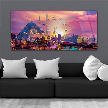 Yatay Ortadan Saatli  Sanat ve Doğa Temalı Cam Tablo 021