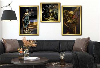 Tempered Glasss Wall Arts Art-Themed Set with Clock