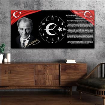 Yatay Ortadan Saatli  Vatan Temalı Cam Tablo 009