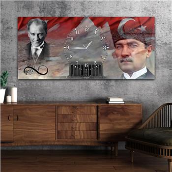 Atatürk Türk Bayrağı ve Sonsuz 1881-1938 Anıtkabir Saatli  Cam Tablo 067