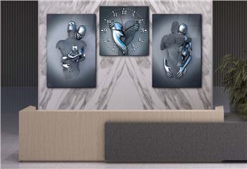Tempered Glasss Wall Arts Art-Themed Set with Clock