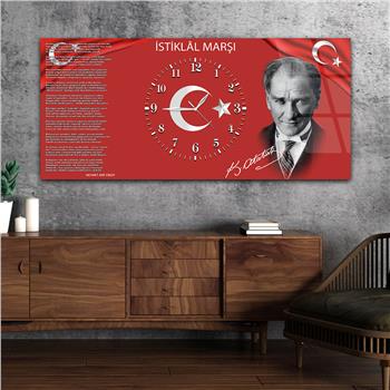 Yatay Ortadan Saatli  Vatan Temalı Cam Tablo 012