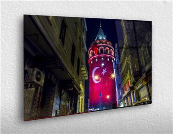GALATA KULESİ TÜRK BAYRAĞI TEMALI CAM TABLO 