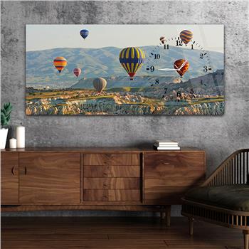 Yatay Saatli Yandan Sanat ve Doğa Temalı Cam Tablo 058