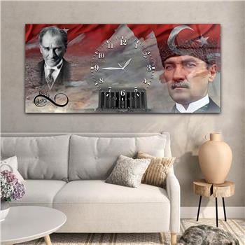 Atatürk Türk Bayrağı ve Sonsuz 1881-1938 Anıtkabir Saatli  Cam Tablo 067