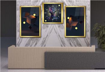 Tempered Glasss Wall Arts Art-Themed Set with Clock