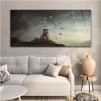 Yatay Ortadan Saatli  Sanat ve Doğa Temalı Cam Tablo 032