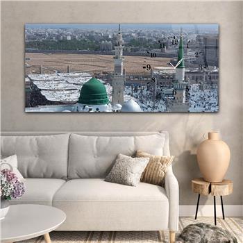 Yatay Saatli Yandan Dini Temalı Cam Tablo 024