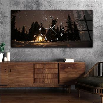 Yatay Ortadan Saatli  Sanat ve Doğa Temalı Cam Tablo 043