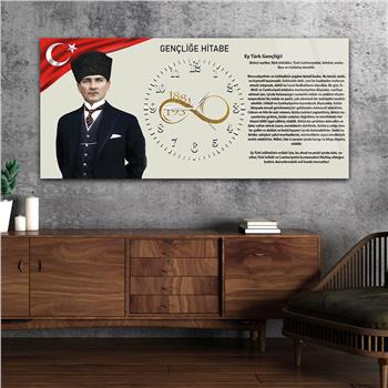 Yatay Ortadan Saatli  Vatan Temalı Cam Tablo 024