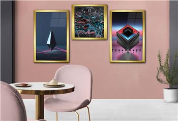 Tempered Glasss Wall Arts Art-Themed Set with Clock