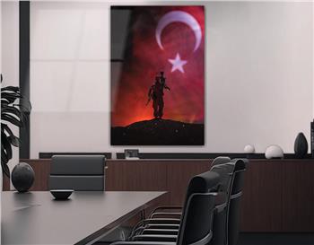 TÜRK BAYRAĞI TÜRK ASKERİ GÖRSELLİ CAM TABLO