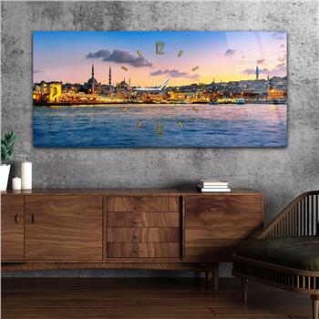 Yatay Saatli Ortadan Dini Temalı Cam Tablo 115