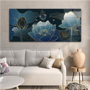 Yatay Ortadan Saatli  Sanat ve Doğa Temalı Cam Tablo 031