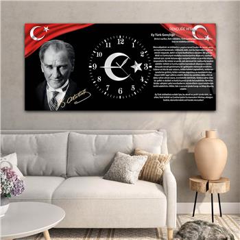 Yatay Ortadan Saatli  Vatan Temalı Cam Tablo 009
