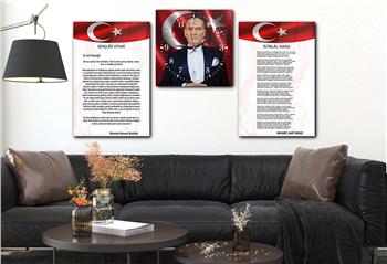 İSTİKLAL MARŞI MUSTAFA KEMAL ATATÜRK GÖRSELLİ CAM TABLO CAM SAAT SETİ 