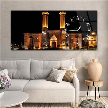 Yatay Saatli Yandan Dini Temalı Cam Tablo 063