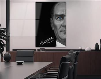 MUSTAFA KEMAL ATATÜRK Mavi Gözleri ve İmzası GÖRSELLİ  CAM TABLO